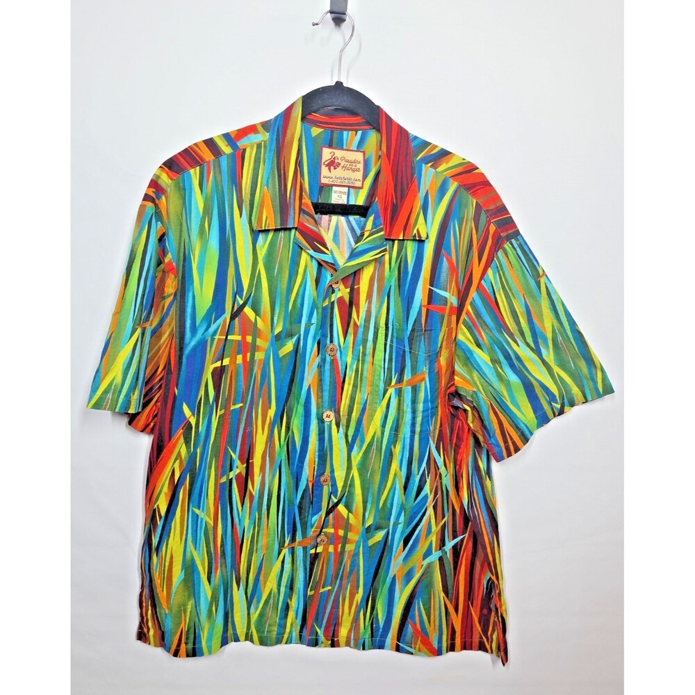 VTG Mens Paradise On A Hanger Hotshirts Hawaiian Shirt XL Tropical Bamboo Aloha